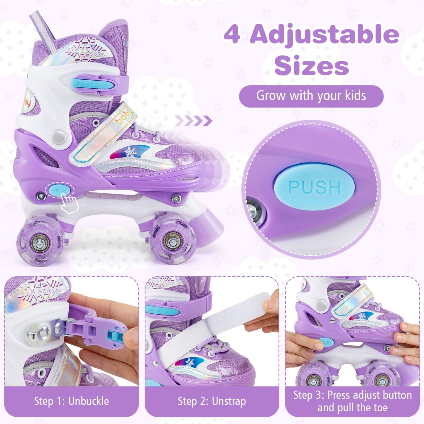 Kids Roller Skates for Girls Boys with Light-up Wheels and Safety Protection-Purple