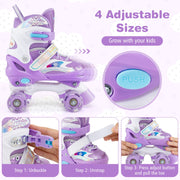 Kids Roller Skates for Girls Boys with Light-up Wheels and Safety Protection-Purple