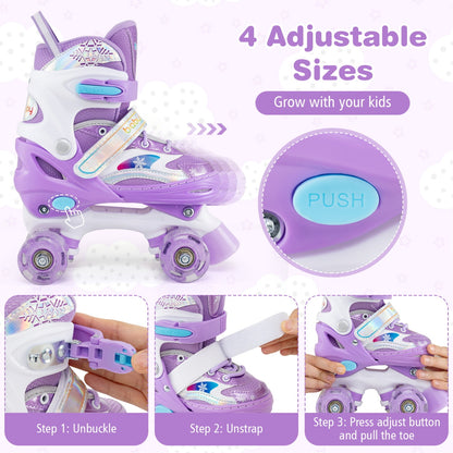 Kids Roller Skates for Girls Boys with Light-up Wheels and Safety Protection-Purple