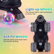 Kids Roller Skates for Girls Boys 4 Sizes Adjustable Quad Skates with Light-up Wheels-Black
