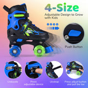 Kids Roller Skates for Girls Boys 4 Sizes Adjustable Quad Skates with Light-up Wheels-Navy