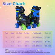 Kids Roller Skates for Girls Boys 4 Sizes Adjustable Quad Skates with Light-up Wheels-Navy