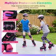 Kids Roller Skates for Girls Boys 4 Sizes Adjustable Quad Skates with Light-up Wheels for Outdoor-Pink