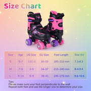 Kids Roller Skates for Girls Boys 4 Sizes Adjustable Quad Skates with Light-up Wheels for Outdoor-Pink