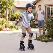 Kids Roller Skates for Girls Boys 4 Sizes Adjustable Quad Skates with Light-up Wheels for Outdoor-Black