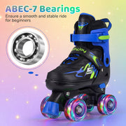 Kids Roller Skates for Girls Boys 4 Sizes Adjustable Quad Skates with Light-up Wheels for Outdoor-Navy
