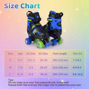 Kids Roller Skates for Girls Boys 4 Sizes Adjustable Quad Skates with Light-up Wheels for Outdoor-Navy