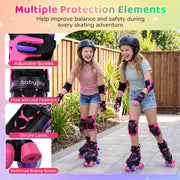 Kids Roller Skates for Girls Boys Teens 4 Sizes Adjustable Quad Skates with Light-up Wheels-Pink