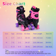 Kids Roller Skates for Girls Boys Teens 4 Sizes Adjustable Quad Skates with Light-up Wheels-Pink