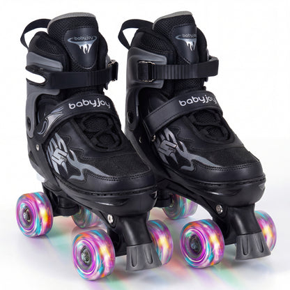 Kids Roller Skates for Girls Boys Teens 4 Sizes Adjustable Quad Skates with Light-up Wheels-Black