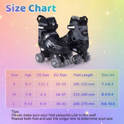 Kids Roller Skates for Girls Boys Teens 4 Sizes Adjustable Quad Skates with Light-up Wheels-Black