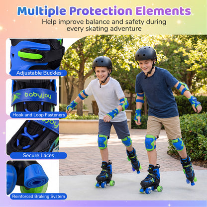 Kids Roller Skates for Girls Boys Teens 4 Sizes Adjustable Quad Skates with Light-up Wheels-Navy