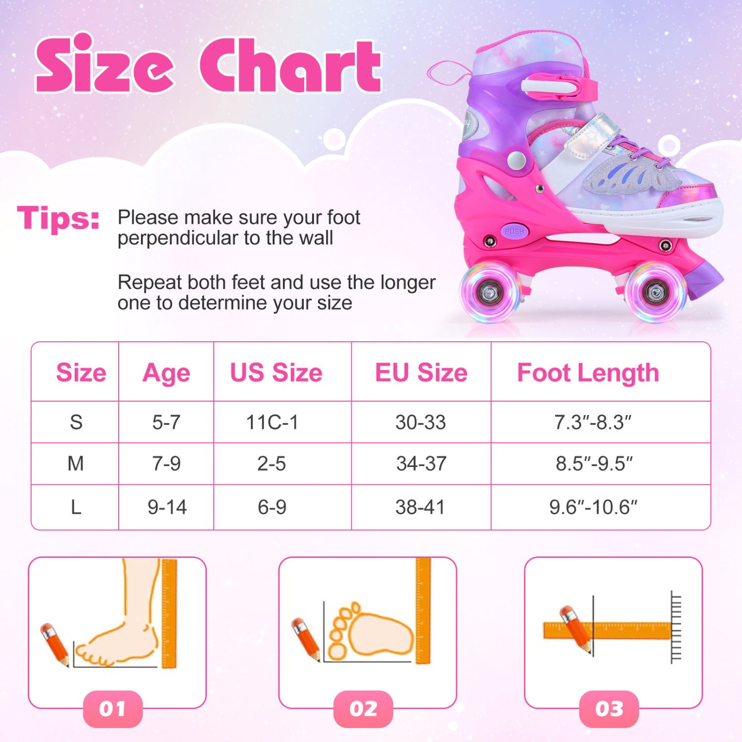 Kids Roller Skates for Toddlers Ages 7-9 with 4 Light up Wheels