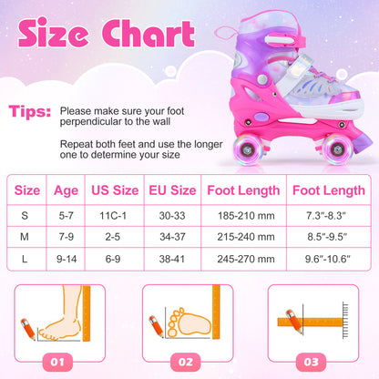 Kids Roller Skates for Toddlers Ages 5-7 with 4 Light-up Wheels