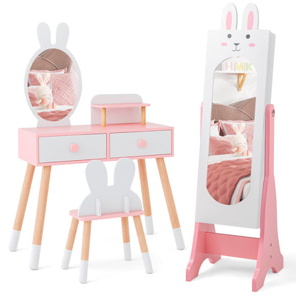 Kids Vanity Table Set with Mirror, Chair & Storage - White