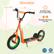 Kids Scooter Youth Kick Scooter with Adjustable Height Handlebar 12-Inch Inflatable Wheels-Orange