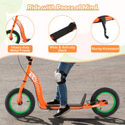 Kids Scooter Youth Kick Scooter with Adjustable Height Handlebar 12-Inch Inflatable Wheels-Orange
