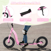 Kids Scooter Youth Kick Scooter with Adjustable Height Handlebar 12-Inch Inflatable Wheels-Pink