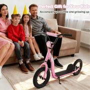 Kids Scooter Youth Kick Scooter with Adjustable Height Handlebar 12-Inch Inflatable Wheels-Pink