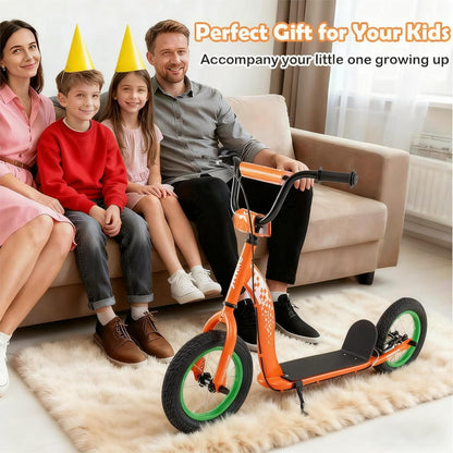 Kids Scooter Youth Kick Scooter with Adjustable Height Handlebar 12-Inch Inflatable Wheels-Orange