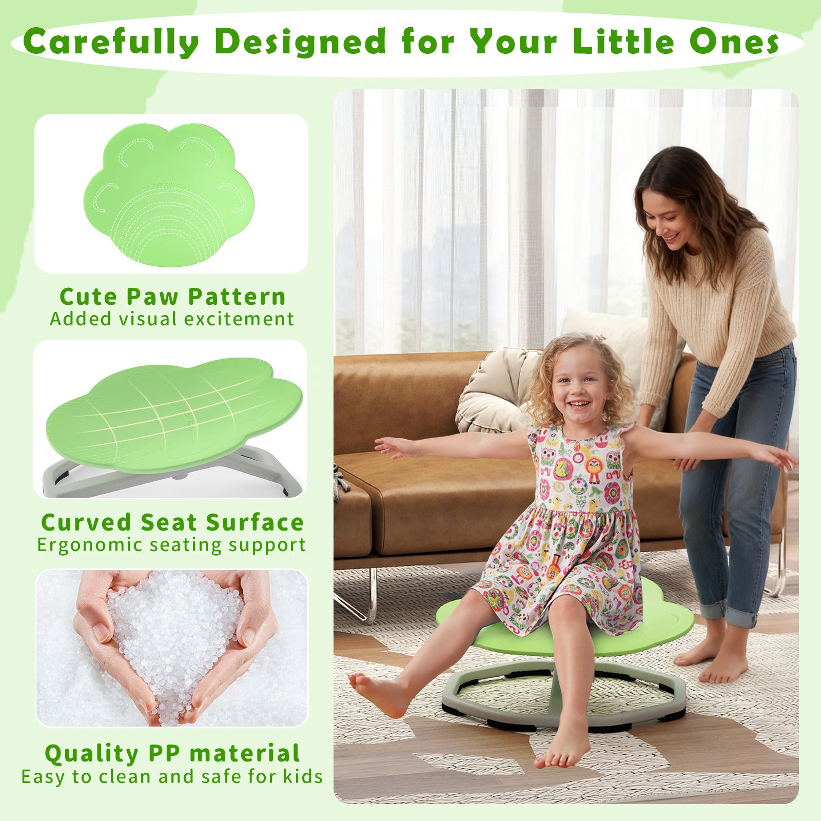 Kids Sensory Swivel Chair Cat Claw 360¬∞ Spinning Chair with Non-Slip Metal Base-Green