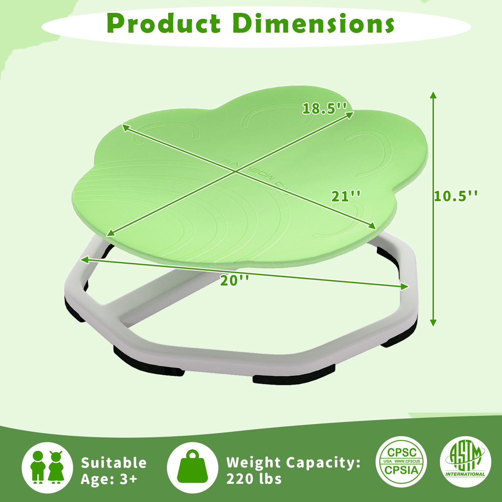 Kids Sensory Swivel Chair Cat Claw 360¬∞ Spinning Chair with Non-Slip Metal Base-Green