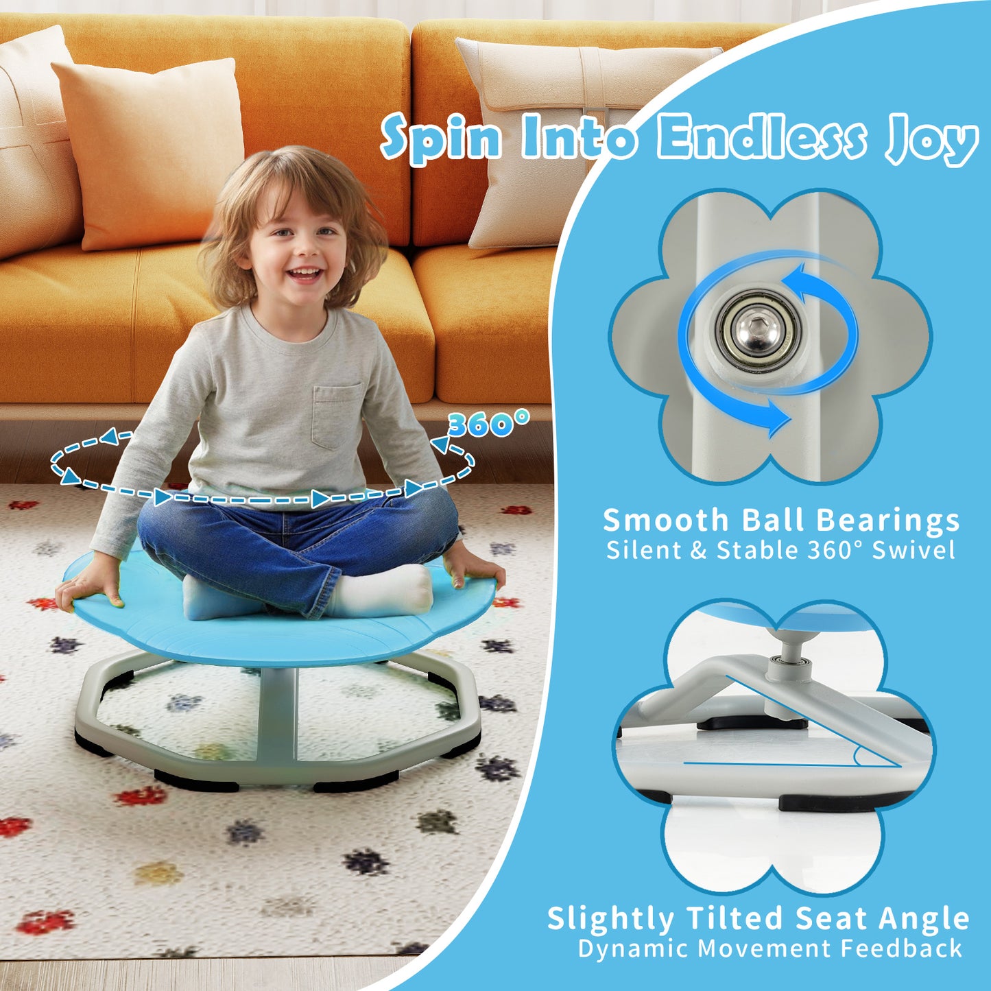 Kids Sensory Swivel Chair Cat Claw 360¬∞ Spinning Chair with Non-Slip Metal Base-Blue