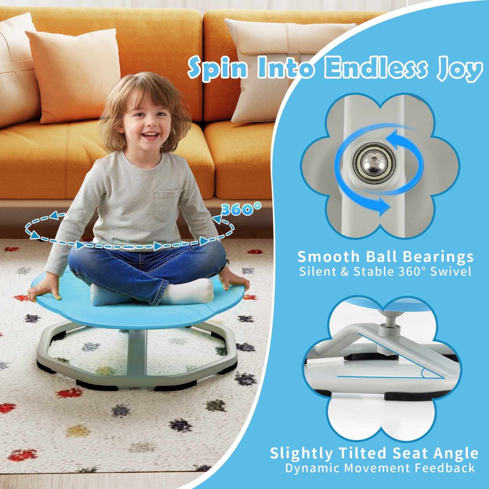 Kids Sensory Swivel Chair Cat Claw 360¬∞ Spinning Chair with Non-Slip Metal Base-Blue
