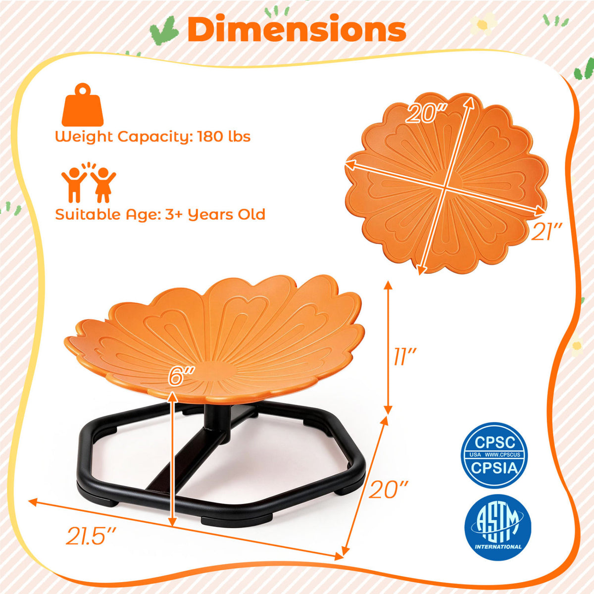 Kids Sensory Swivel Chair with Sunflower Shape 360° Spin