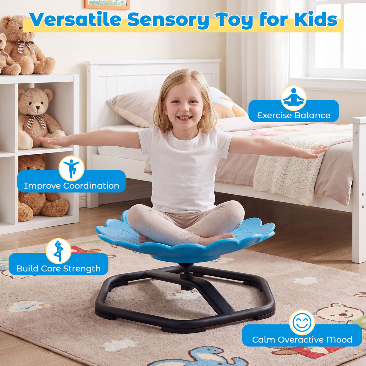 Kids Sensory Swivel Chair with Sunflower Shape 360° Spin