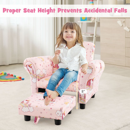Kids Single Sofa with Cute Patterns Ergonomic Backrest and Armrests-Pink