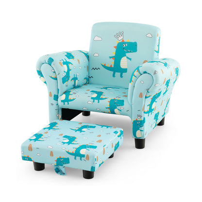 Kids Single Sofa with Cute Patterns Ergonomic Backrest and Armrests-Blue
