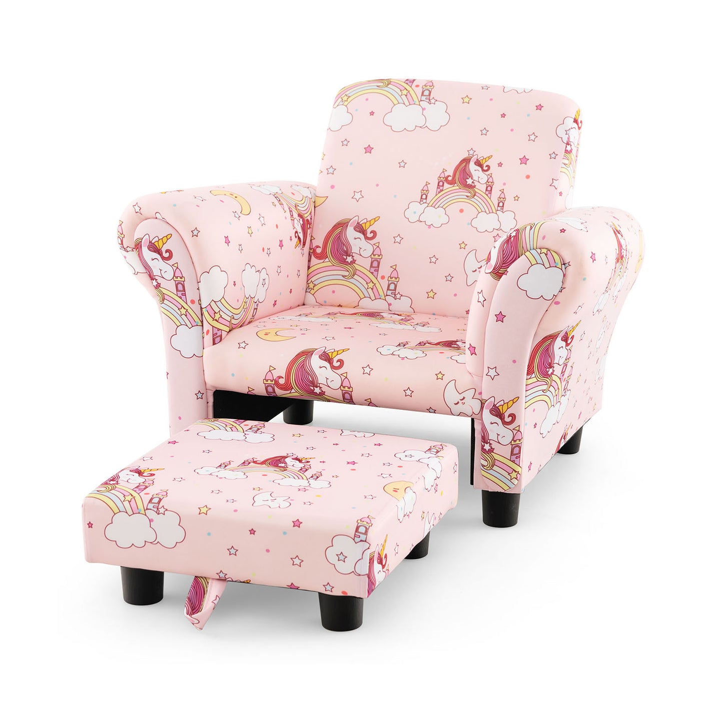 Kids Single Sofa with Cute Patterns Ergonomic Backrest and Armrests-Pink