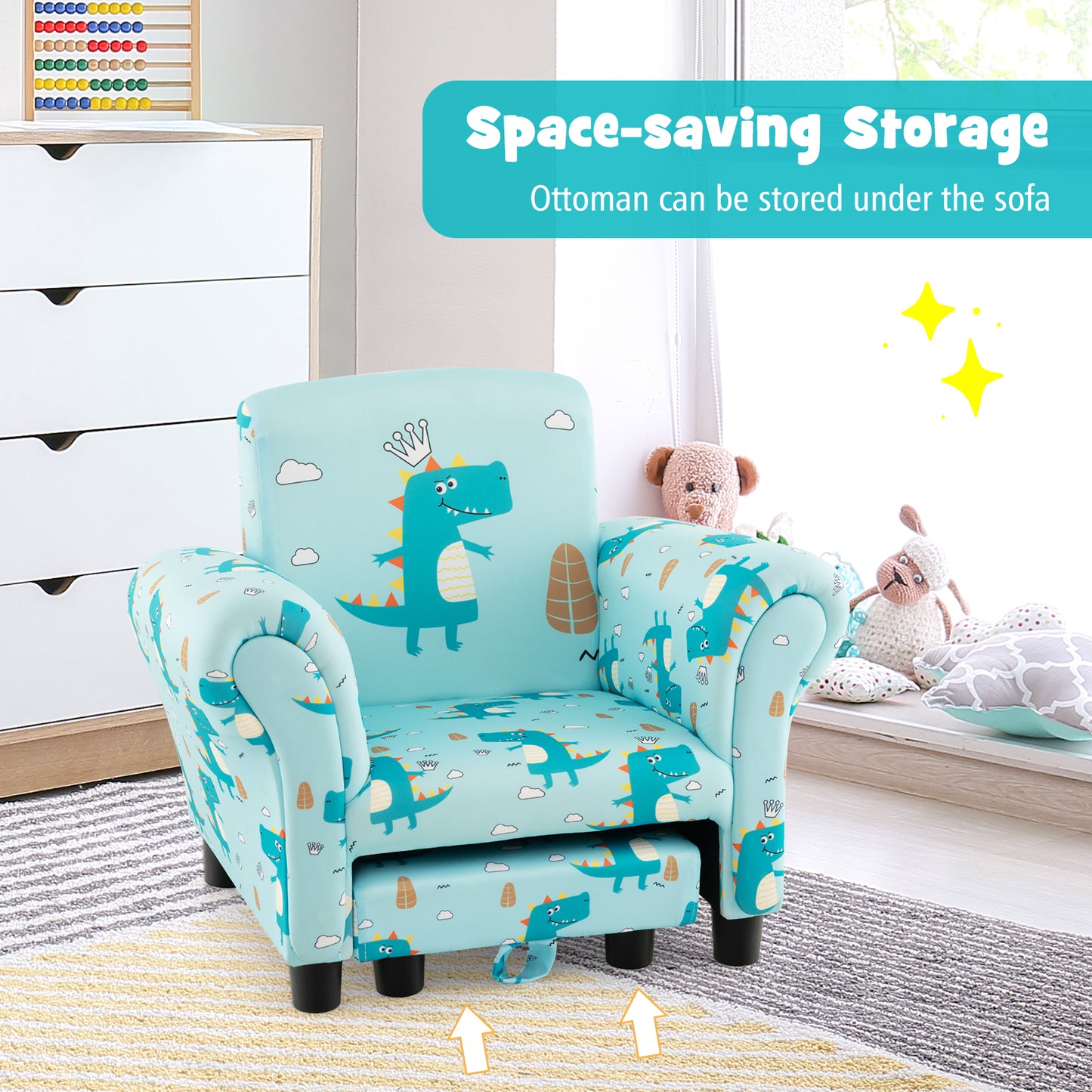 Kids Single Sofa with Cute Patterns Ergonomic Backrest and Armrests-Blue