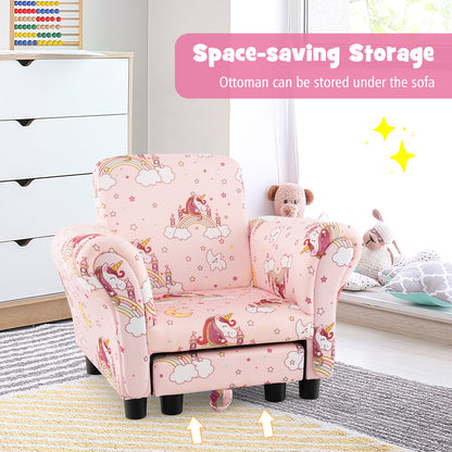 Kids Single Sofa with Cute Patterns Ergonomic Backrest and Armrests-Pink