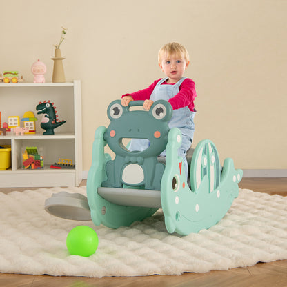 3-in-1 Kids Slide Rocking Horse Set Convertible Toddler Slide with Basketball Hoop