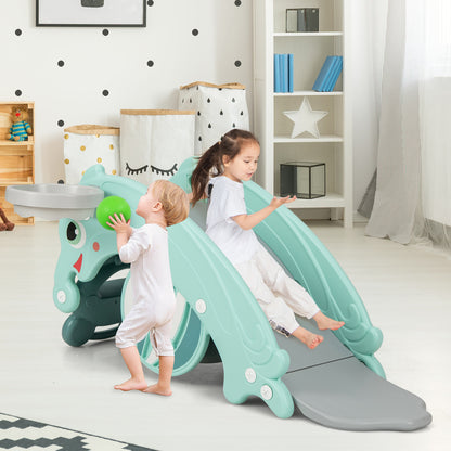 3-in-1 Kids Slide Rocking Horse Set Convertible Toddler Slide with Basketball Hoop