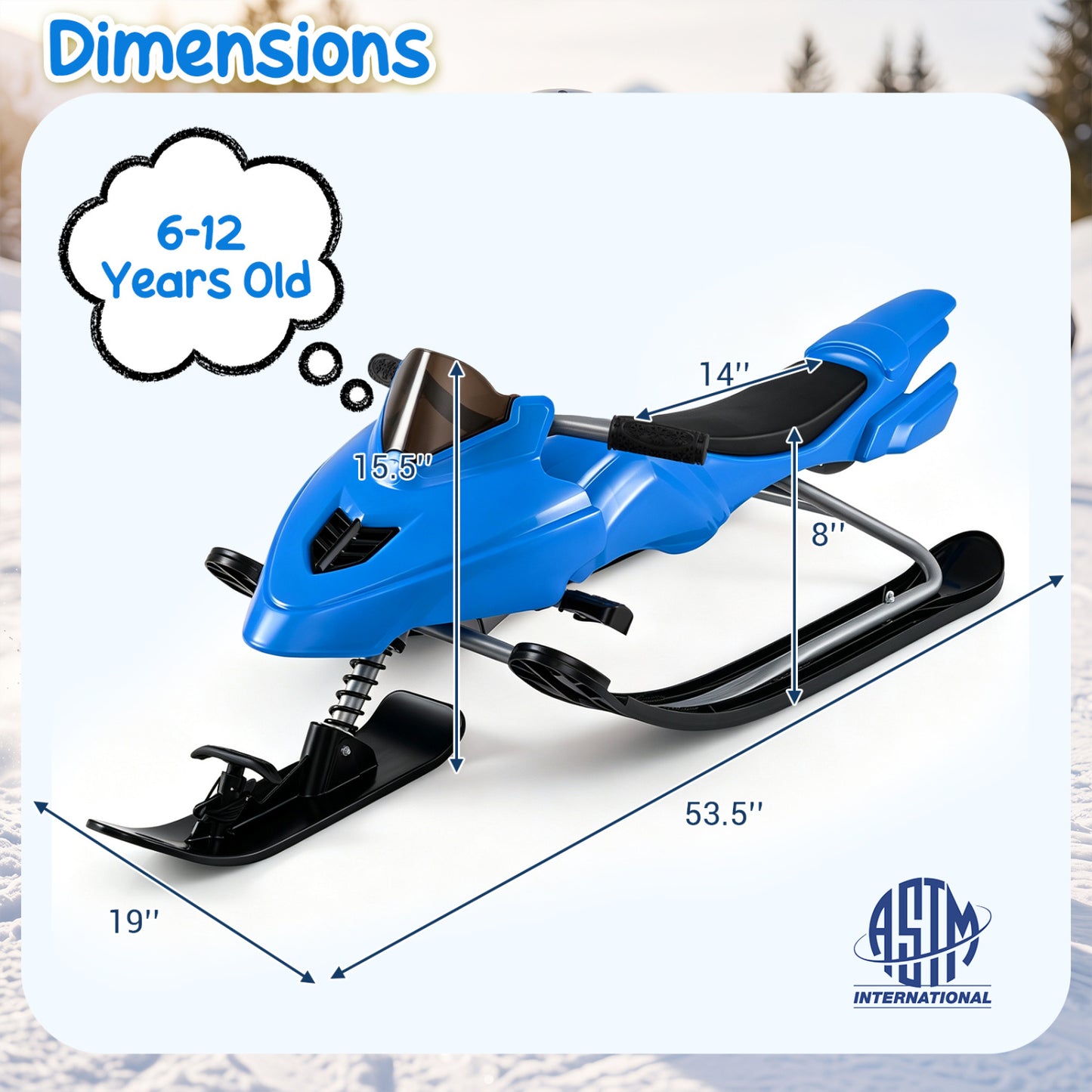 Snow Racer Sled with Brakes and Steering Handle for Kids