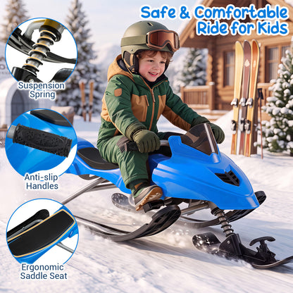 Snow Racer Sled with Brakes and Steering Handle for Kids