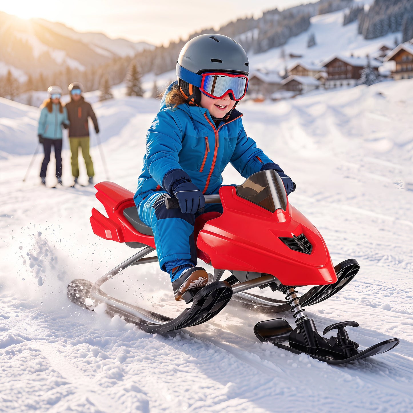Snow Racer Sled with Brakes and Steering Handle for Kids