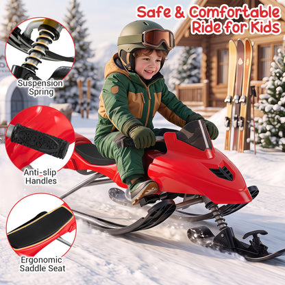 Snow Racer Sled with Brakes and Steering Handle for Kids