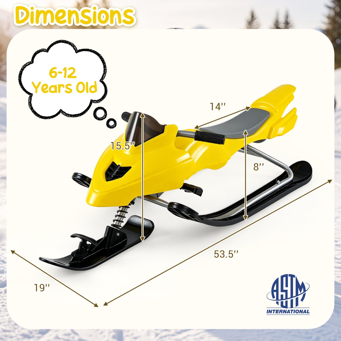 Snow Racer Sled with Brakes and Steering Handle for Kids