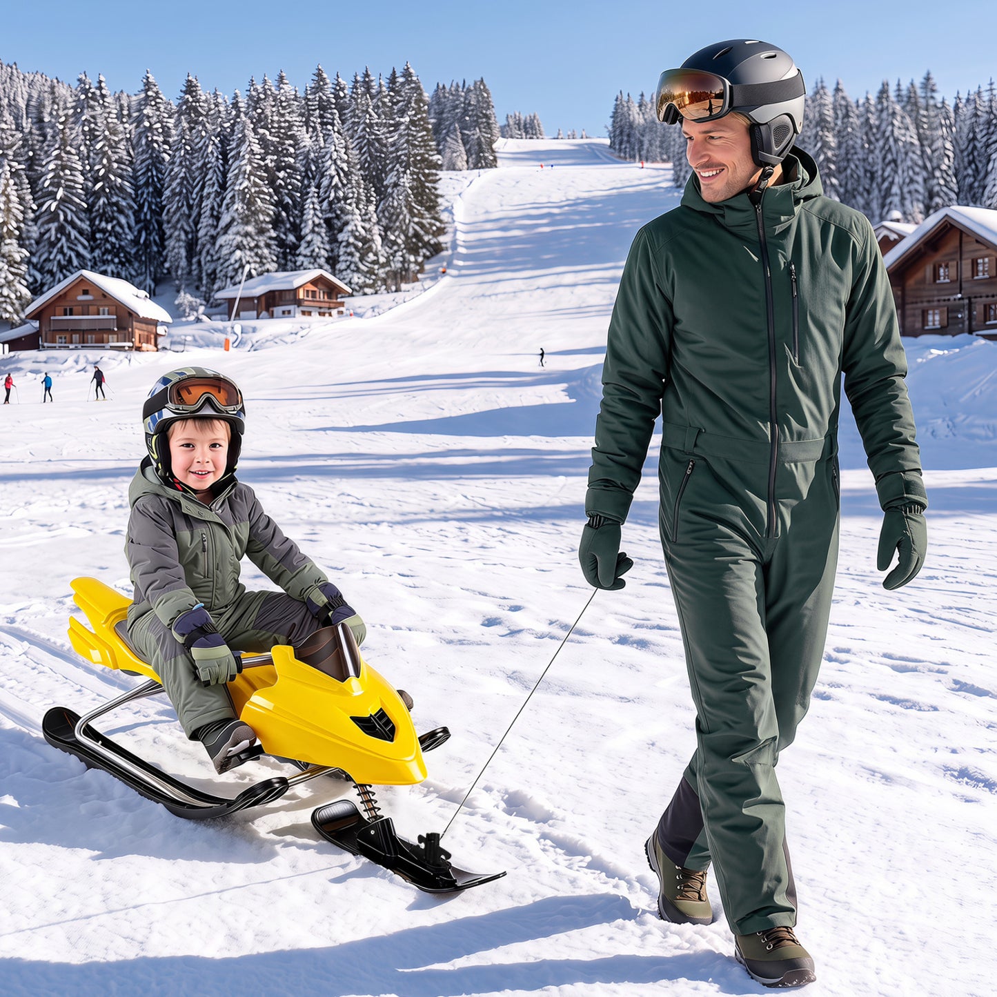 Snow Racer Sled with Brakes and Steering Handle for Kids