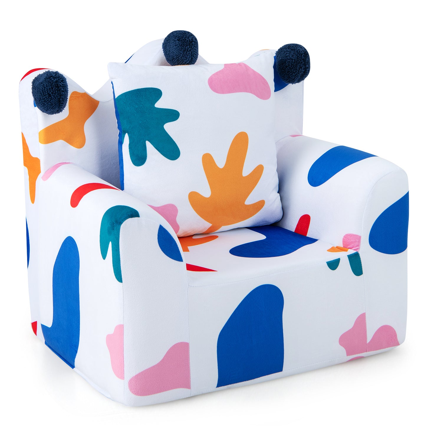 High-density Padding Kids Sofa with Armrest and Extra Pilow-Blue - Multicolor