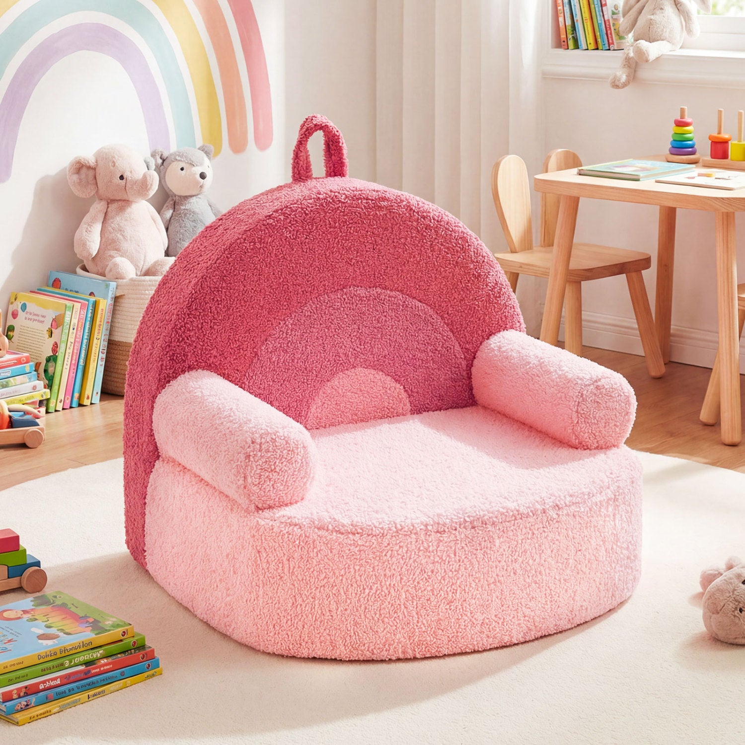 Kids Sofa Toddler Foam Couch with Soft Fleece Fabric Cover-Pink