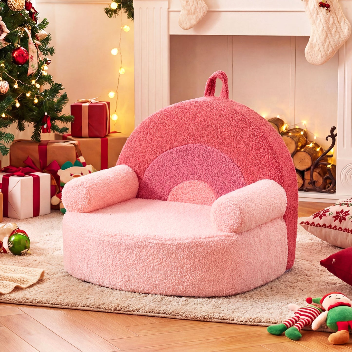 Kids Sofa Toddler Foam Couch with Soft Fleece Fabric Cover-Pink
