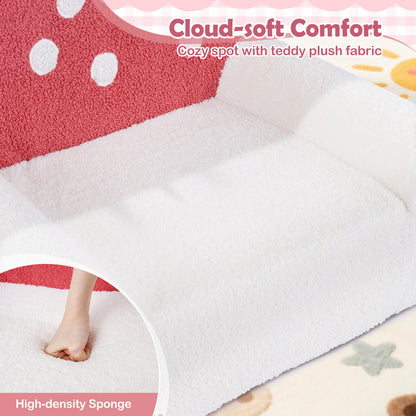 Kids Sofa Toddler Foam Couch with Soft Fleece Fabric Cover-Beige & Red