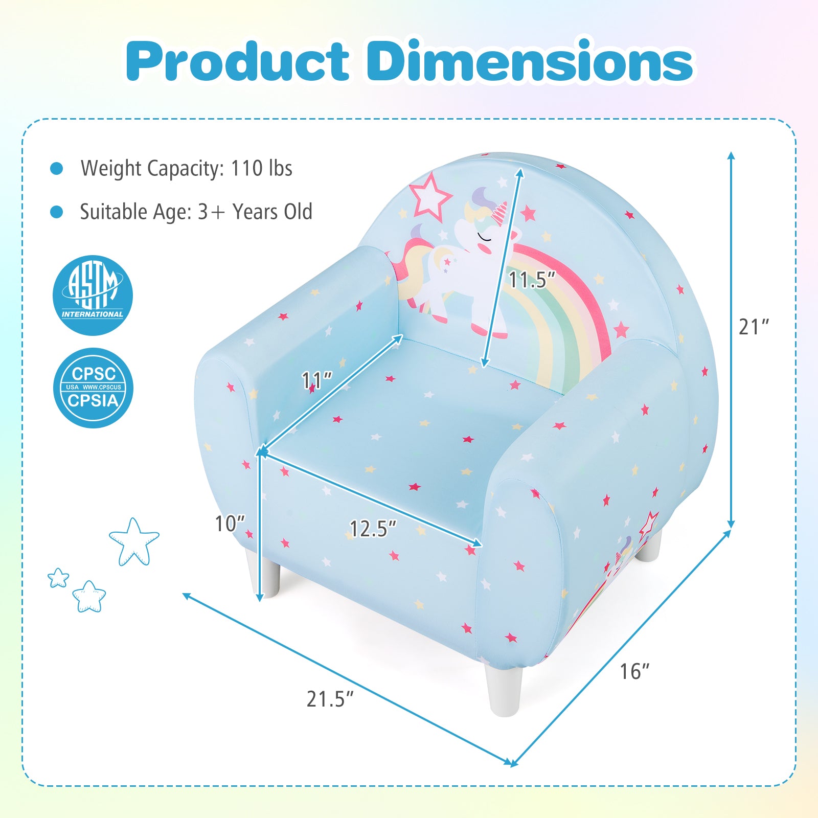 Kids Sofa with Breathable Spandex Fabric and High-density Sponge Filling for Boys and Girls-Blue