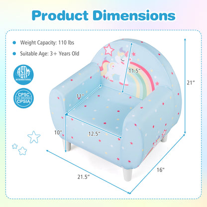 Kids Sofa with Breathable Spandex Fabric and High-density Sponge Filling for Boys and Girls-Blue