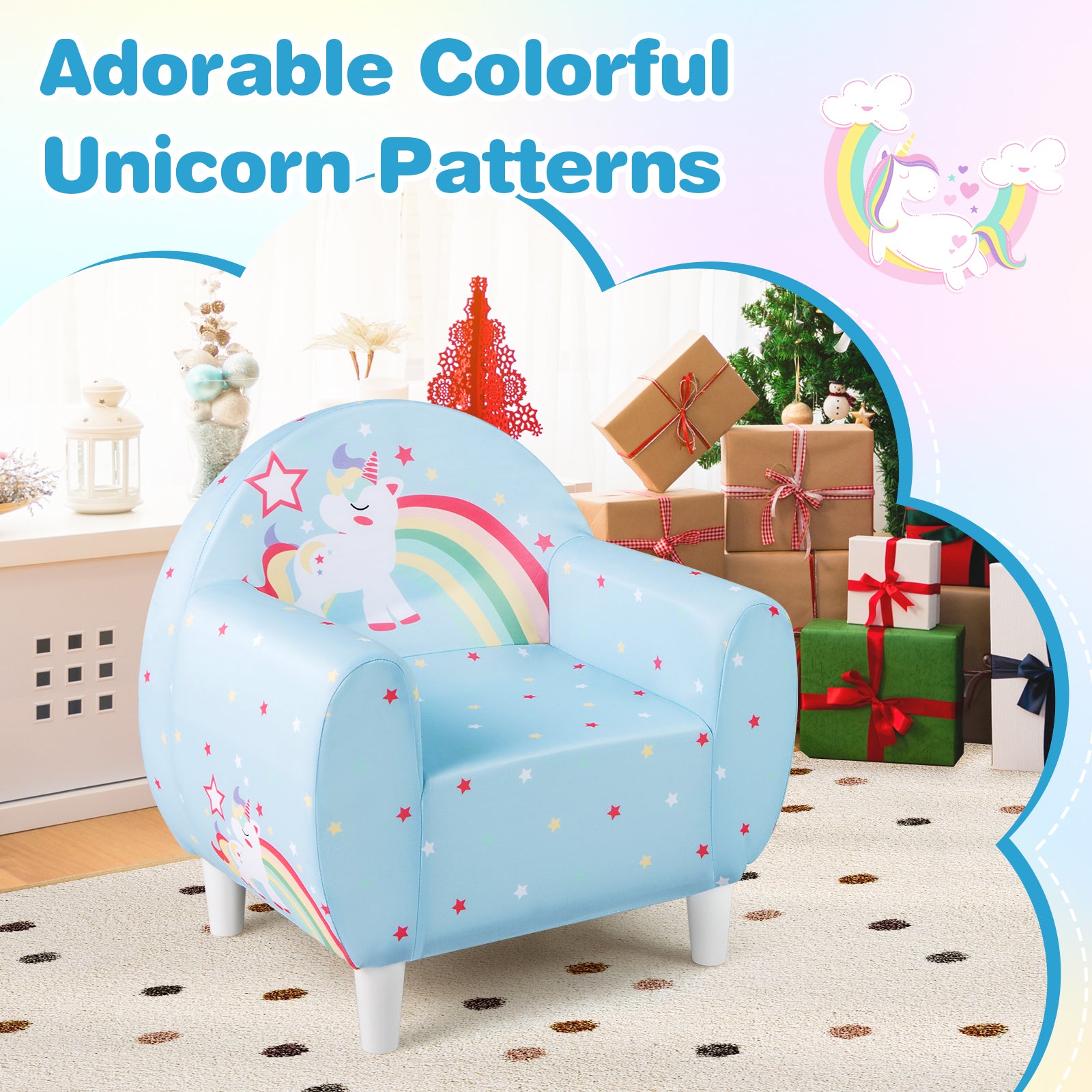 Kids Sofa with Breathable Spandex Fabric and High-density Sponge Filling for Boys and Girls-Blue